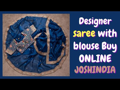 Blue color beautiful designer saree for wedding reception and party