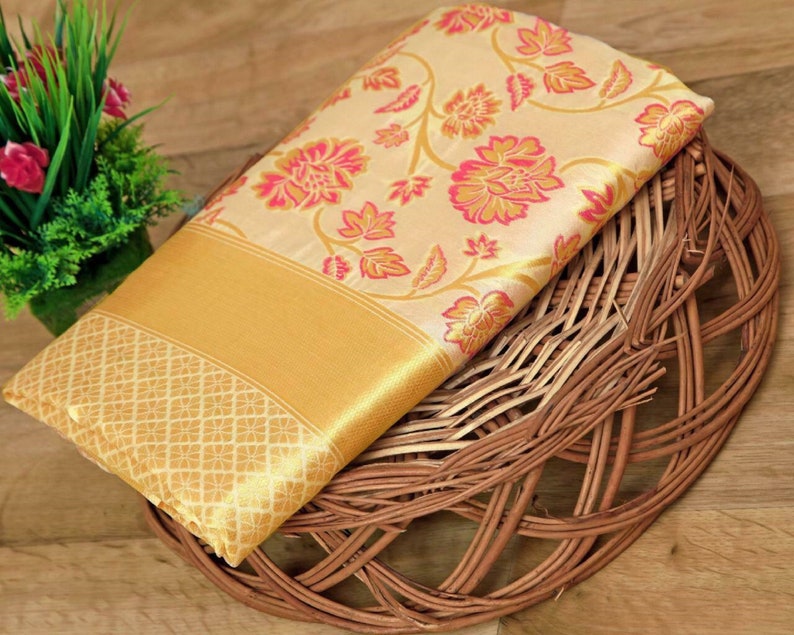 cream color silk jacquard saree - Joshindia