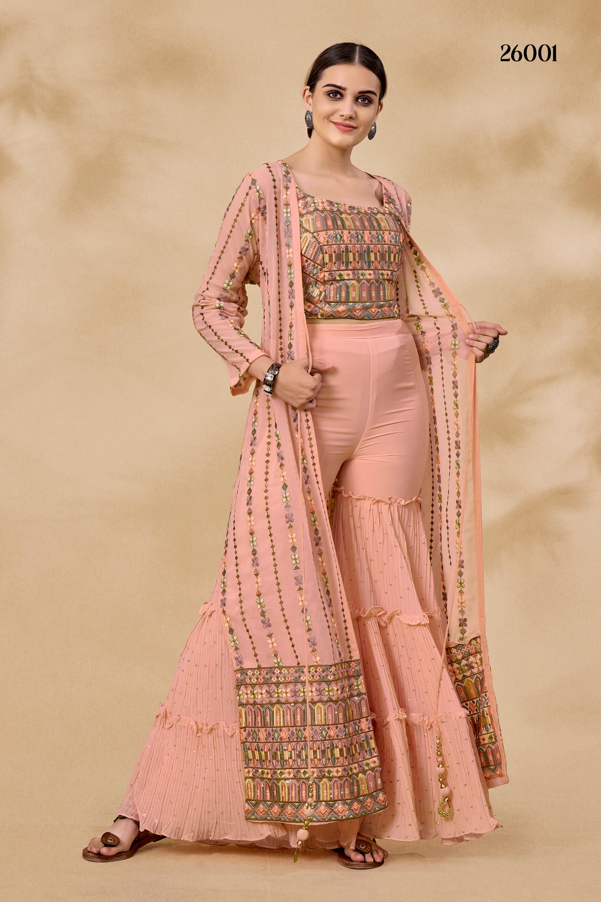 Trending Peach color designer indowestern outfit for wedding - Joshindia