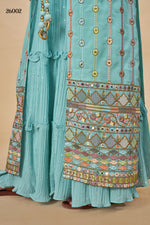Sky blue designer indowestern with long shrug - Joshindia