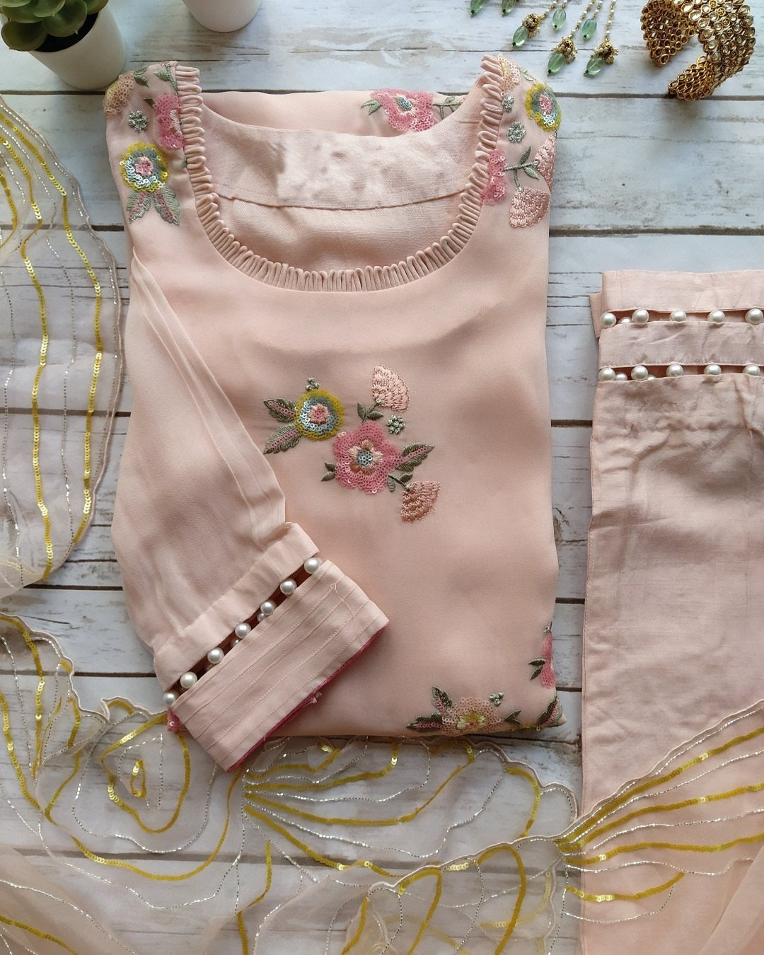 Peach color beautiful plazo style salwar suit buy now - Joshindia