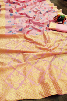light pink coloor jacqaurd silk saree - Joshindia