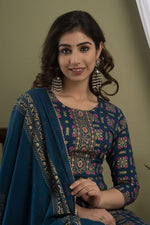 Gold Printed Straight KurtiWithPant and mulmul DUPPATTA - Joshindia