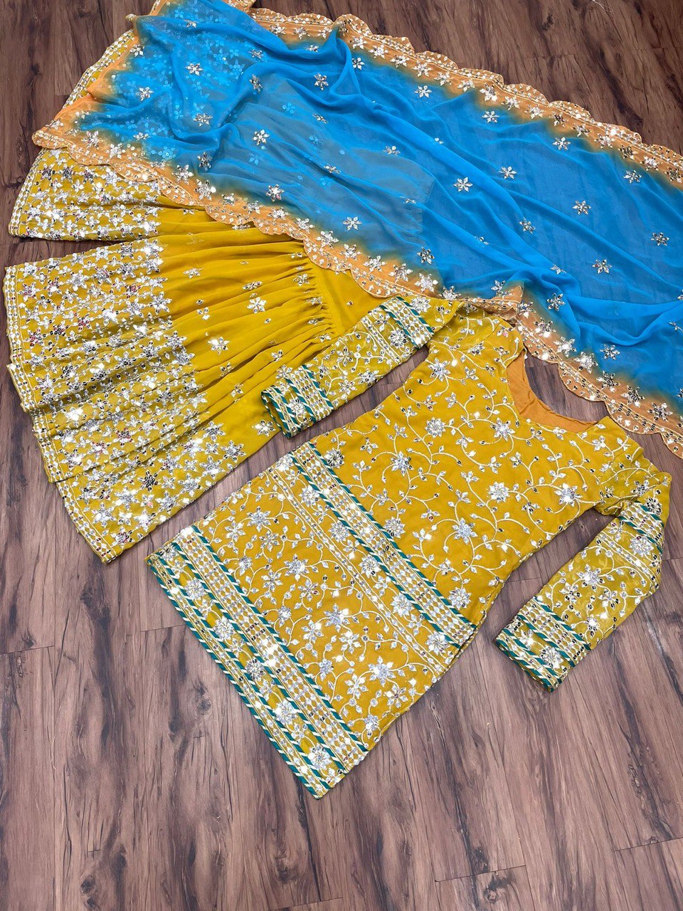 Yellow color sharara suit at affordable price