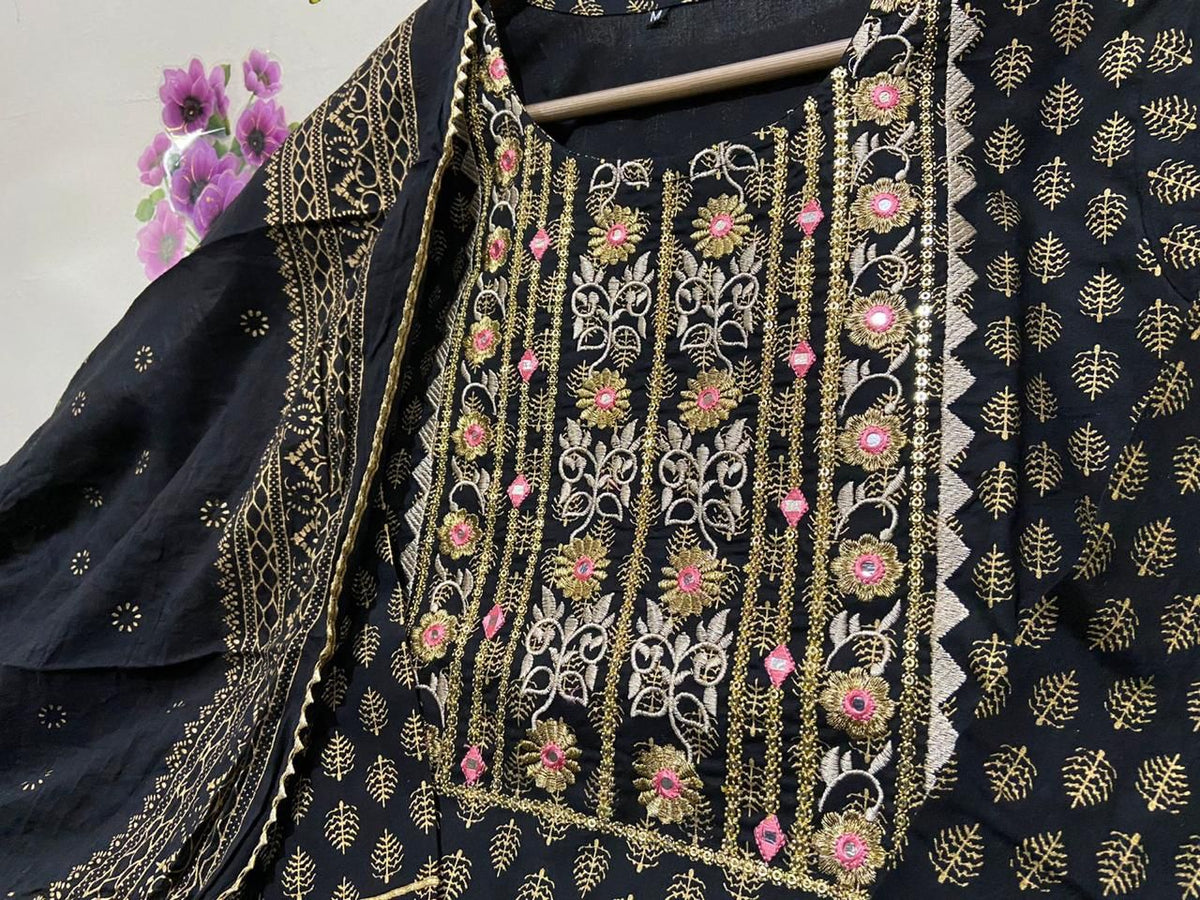 Premium Rayon Fabric Heavy Embroidery With Foil Mirror Work - Joshindia