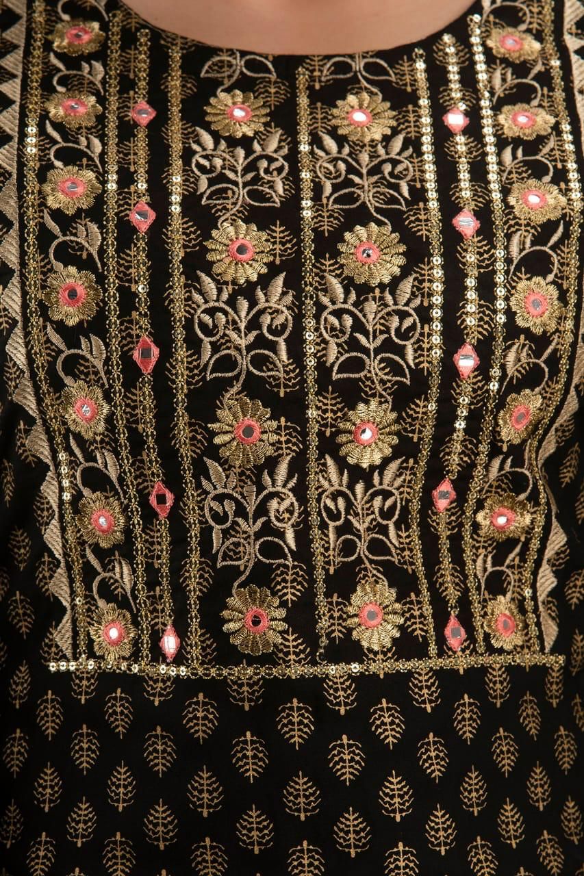 Premium Rayon Fabric Heavy Embroidery With Foil Mirror Work - Joshindia