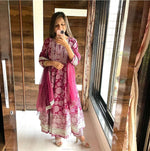Wine Anarkali suit with beautiful gota lace handwork duppta and paint - Joshindia