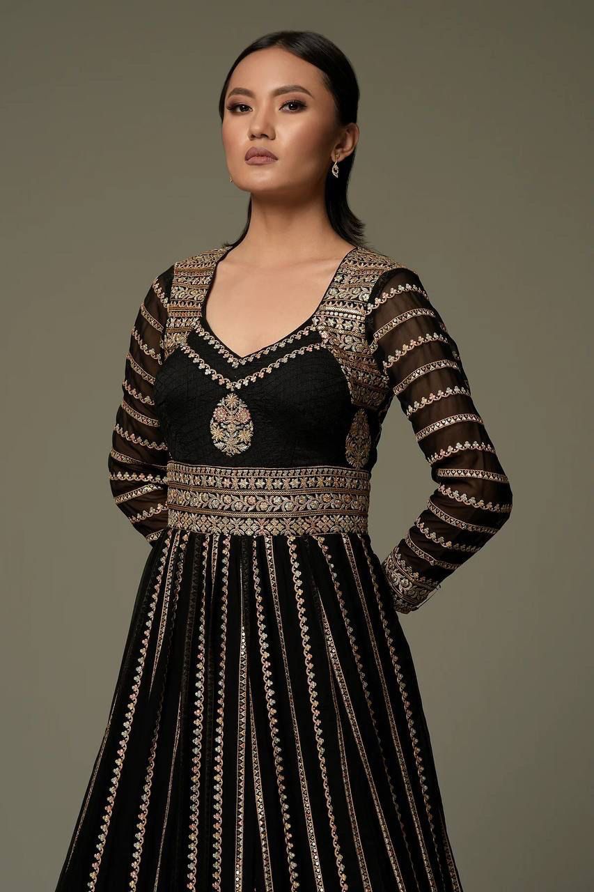 Black Color Beautiful Georgette Designer Gown Buy Now - Joshindia