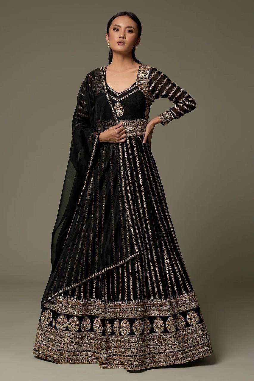 Black Color Beautiful Georgette Designer Gown Buy Now - Joshindia