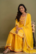 yellow color beautiful sharara set buy now - Joshindia