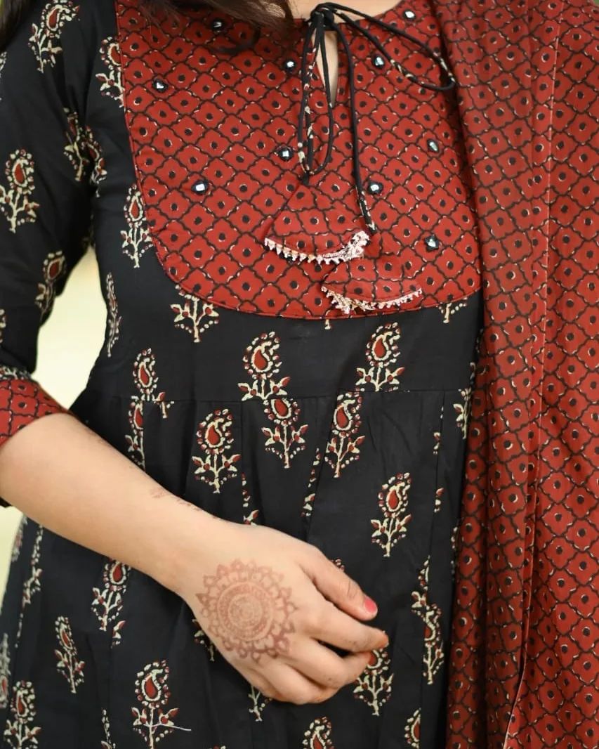 Anarkali kurta pant dupatta with some mirror work and gota detailing and gota tassals - Joshindia