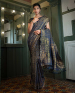 Navy Blue Color Royal Banarasi Saree For Wedding - Joshindia