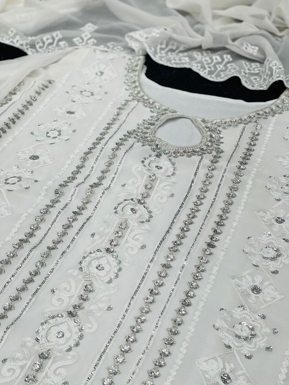 White Color Georgette Designer Kurta Set - Joshindia