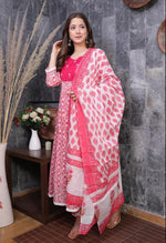 BEAUTIFULL COTTON ANARKALI KURTI PANT WITH DUPATTA - Joshindia