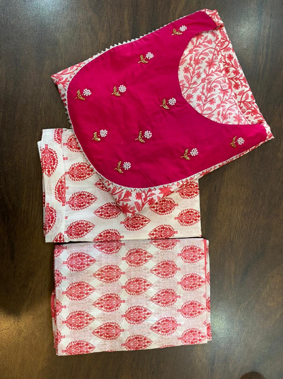 BEAUTIFULL COTTON ANARKALI KURTI PANT WITH DUPATTA - Joshindia