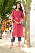 Amazing Round Neck Embroidered Cotton Kurta - Joshindia