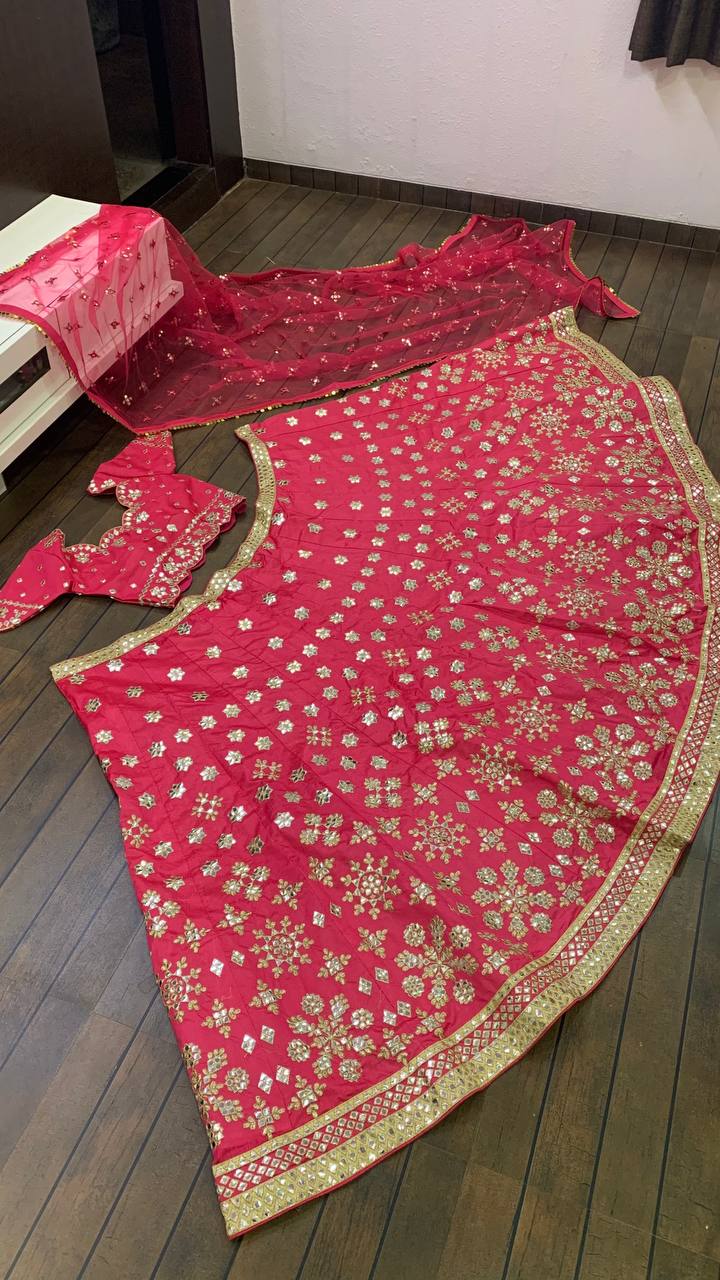 pink color mirror work lehenga choli at affordable price - Joshindia