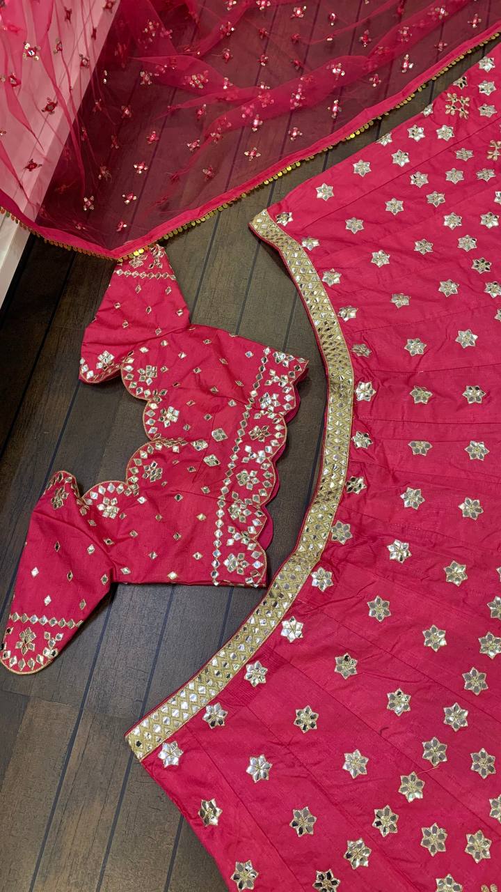 pink color mirror work lehenga choli at affordable price - Joshindia
