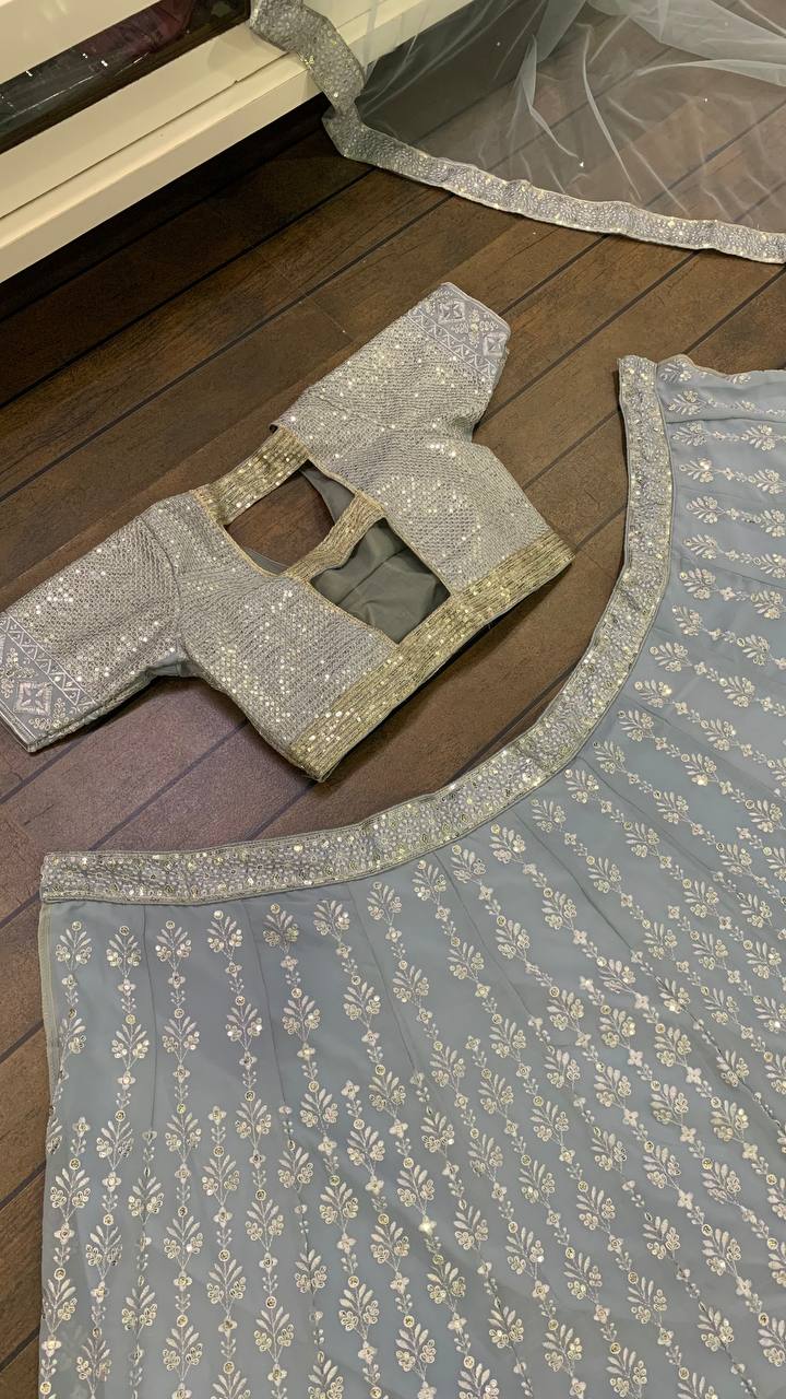 sky color Georgette designer lehenga choli - Joshindia