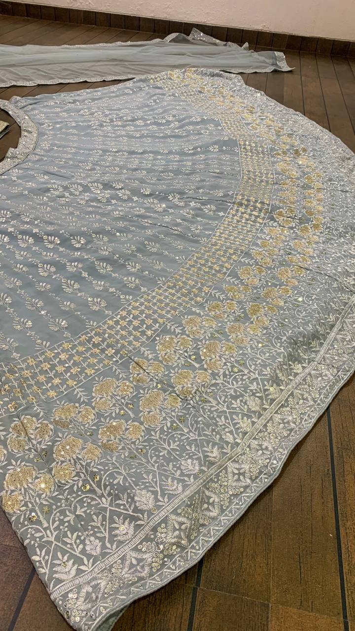 sky color Georgette designer lehenga choli - Joshindia