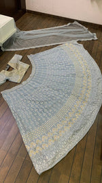 sky color Georgette designer lehenga choli - Joshindia