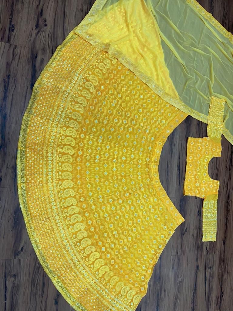 Trending Yellow color Designer Lehenga choli for Haldi wedding Function - Joshindia