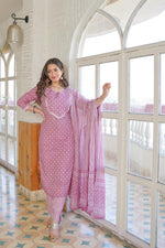 Latest Beautiful cotton printed kurti with pant , duptta - Joshindia