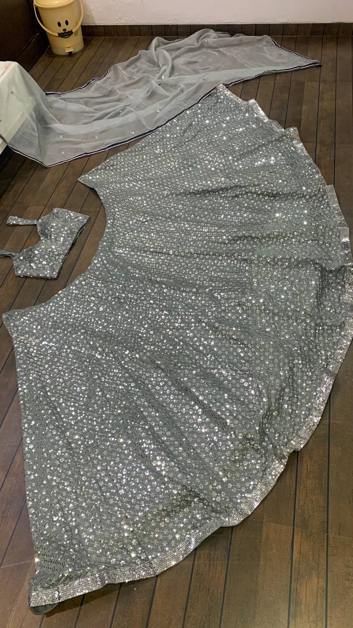 grey color designer sequence work lehenga choli - Joshindia