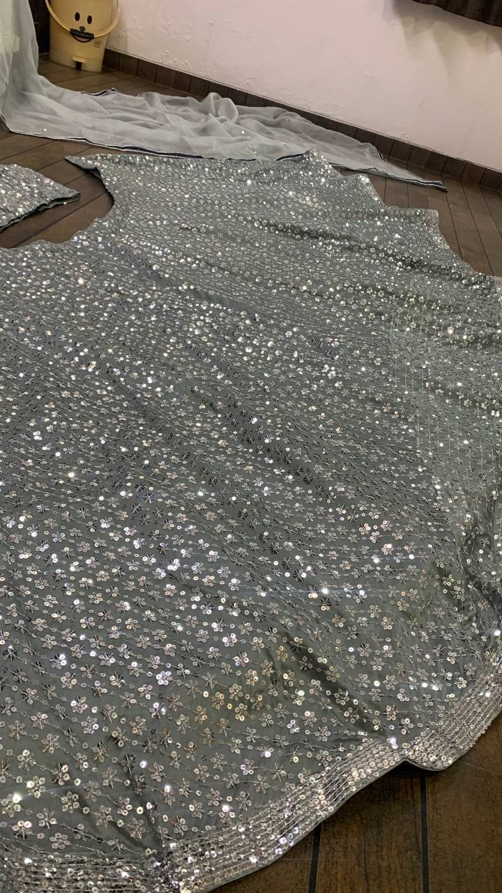 grey color designer sequence work lehenga choli - Joshindia
