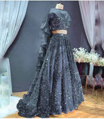 Dusty grey color designer embroidary sequence work lehenga choli - Joshindia