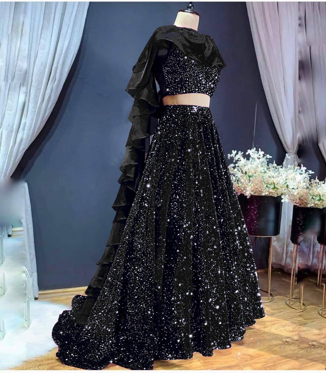 Black color designer sequence work lehenga choli - Joshindia