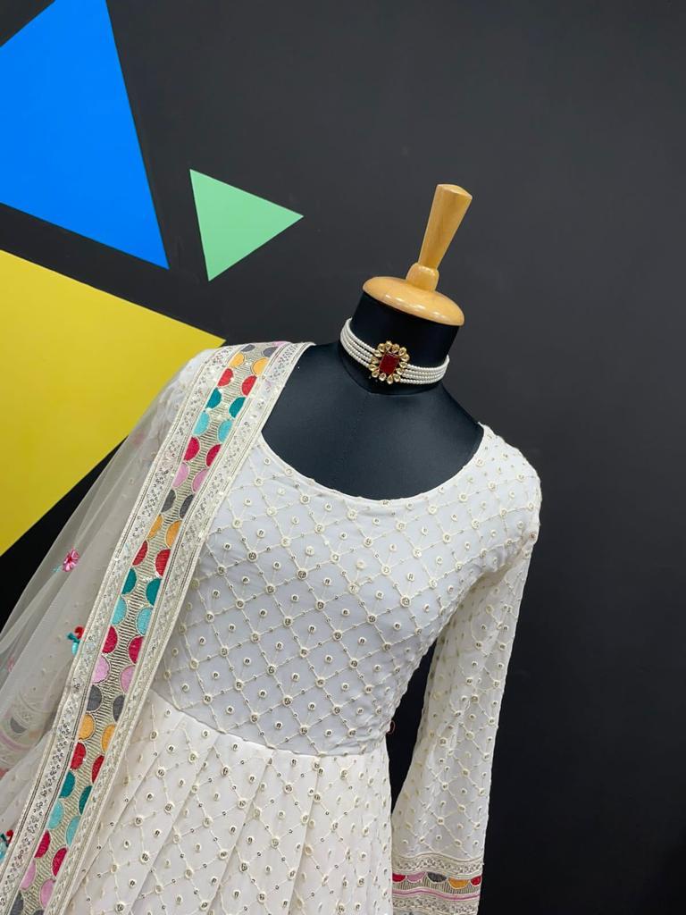 Pure Traditional look designer gown at affordable rate in White color - Joshindia