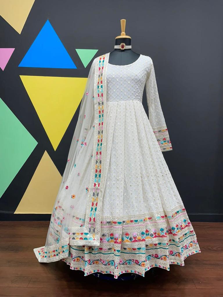 Pure Traditional look designer gown at affordable rate in White color