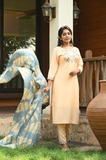 Muslin Embroidered Kurti With Pant & Dupatta - Joshindia
