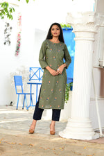 Ethnic Round Neck Embroidered Cotton Kurta - Joshindia