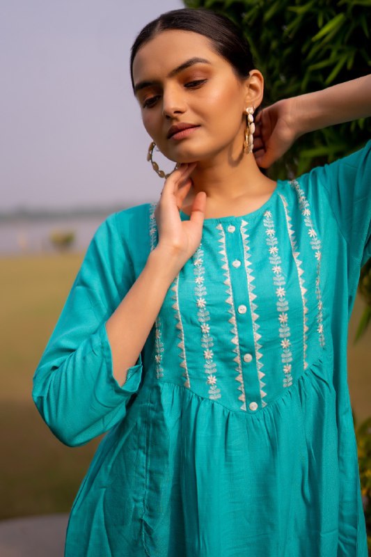 Trendy Round Neck Embroidered Rayon Top - Joshindia