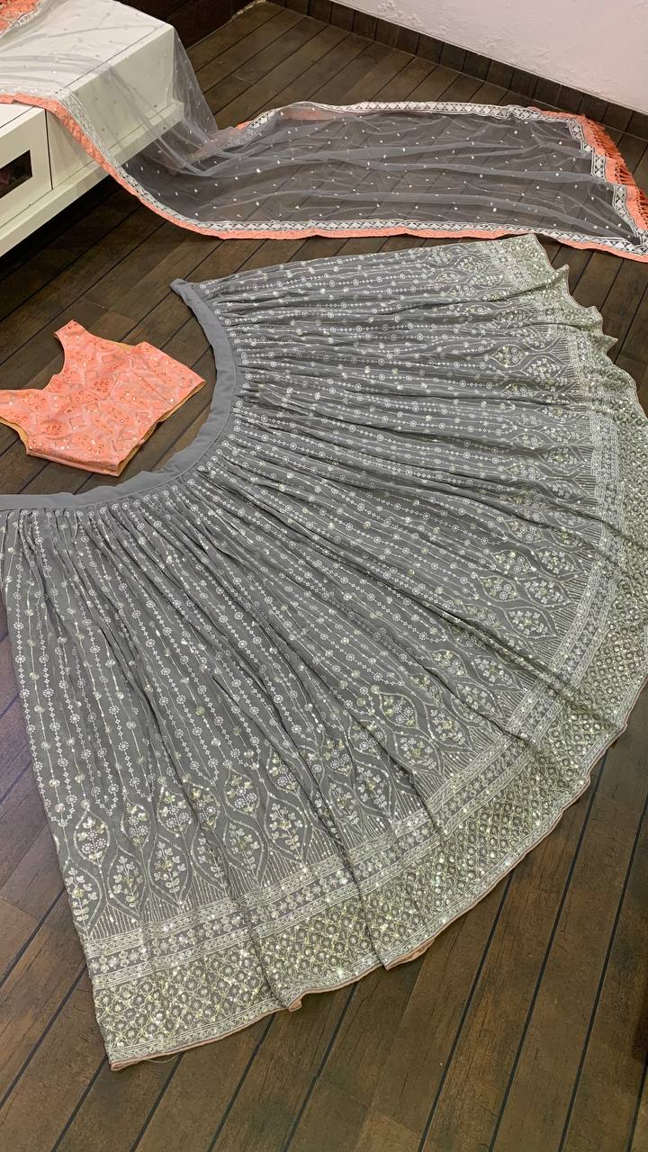 Beautiful and trending grey designer lehenga choli buy now - Joshindia