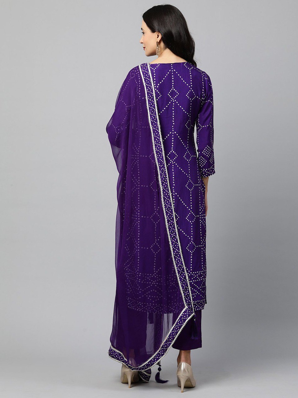 Zardosi Work And Bandhani Print Kurta With Pant - Joshindia