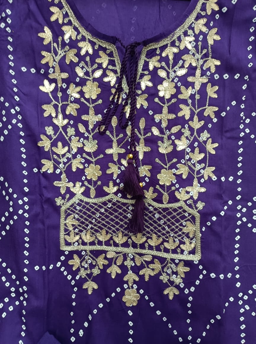 Zardosi Work And Bandhani Print Kurta With Pant - Joshindia