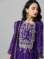 Zardosi Work And Bandhani Print Kurta With Pant - Joshindia
