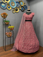 Dusty Pink color designer embroidery sequence work lehenga choli - Joshindia
