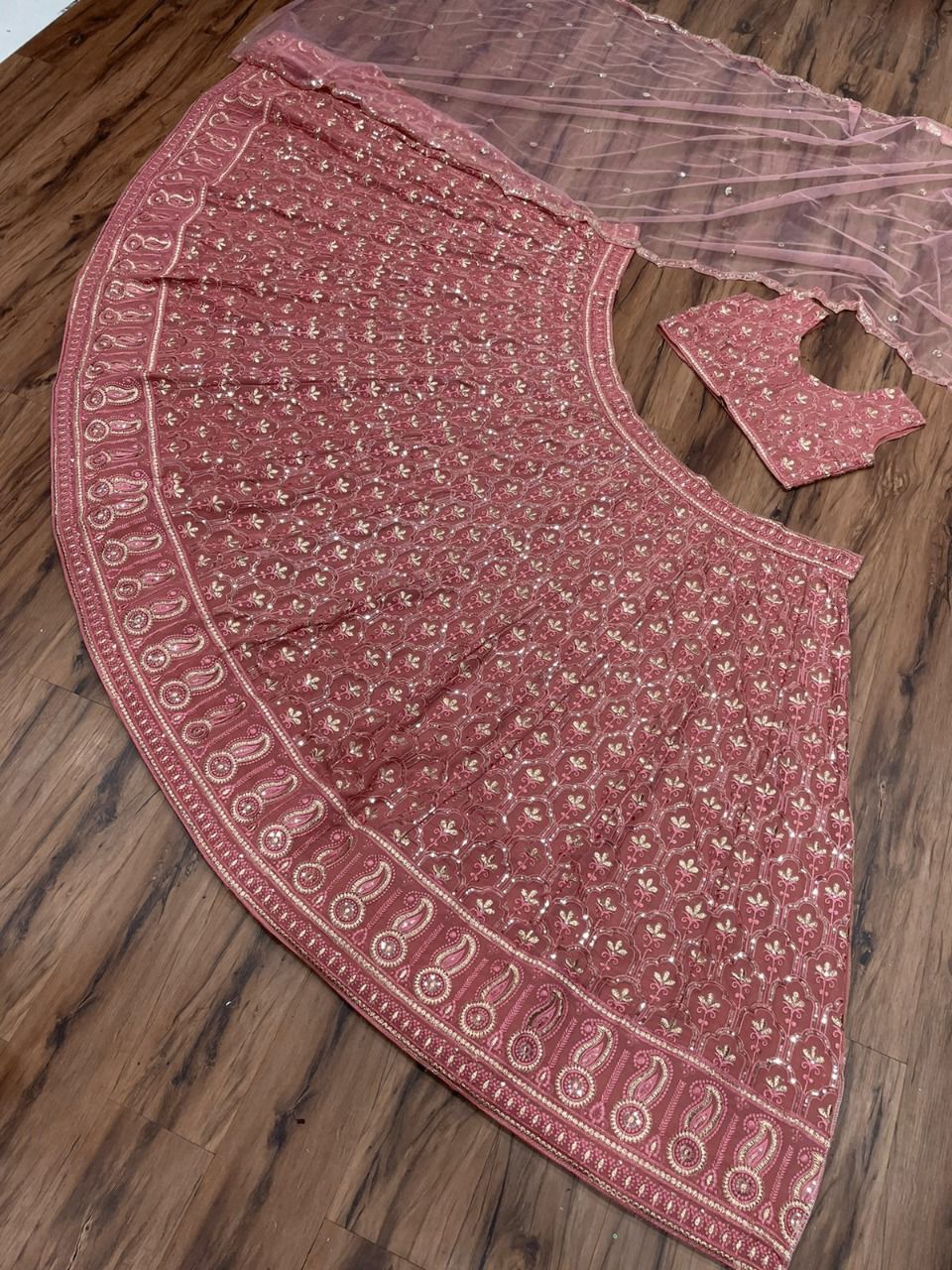 Dusty Pink color designer embroidery sequence work lehenga choli - Joshindia