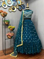 Turquoise blue color georgette designer lehnga choli - Joshindia