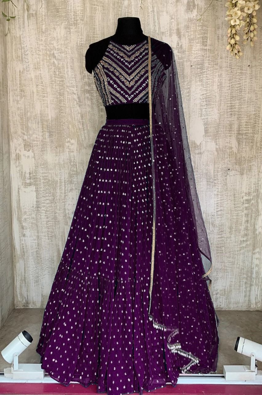 violet Color georgette designer lehnga choli - Joshindia