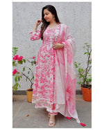 Beautiful RayonFabric ankle Lenth Kurti Pant With Dupatta - Joshindia