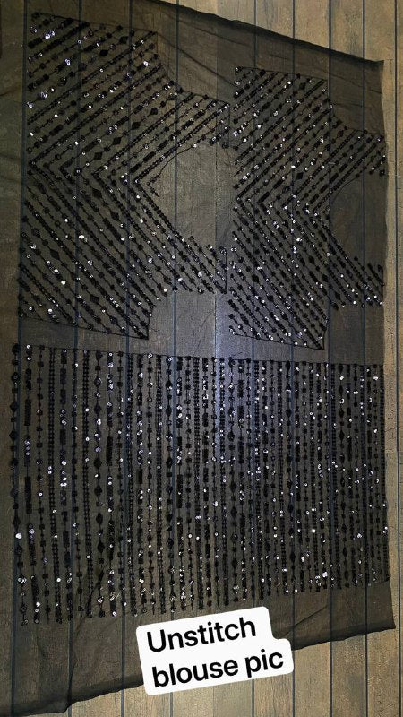 Black Heavy Designer Saree With Sequence and thread work - Joshindia