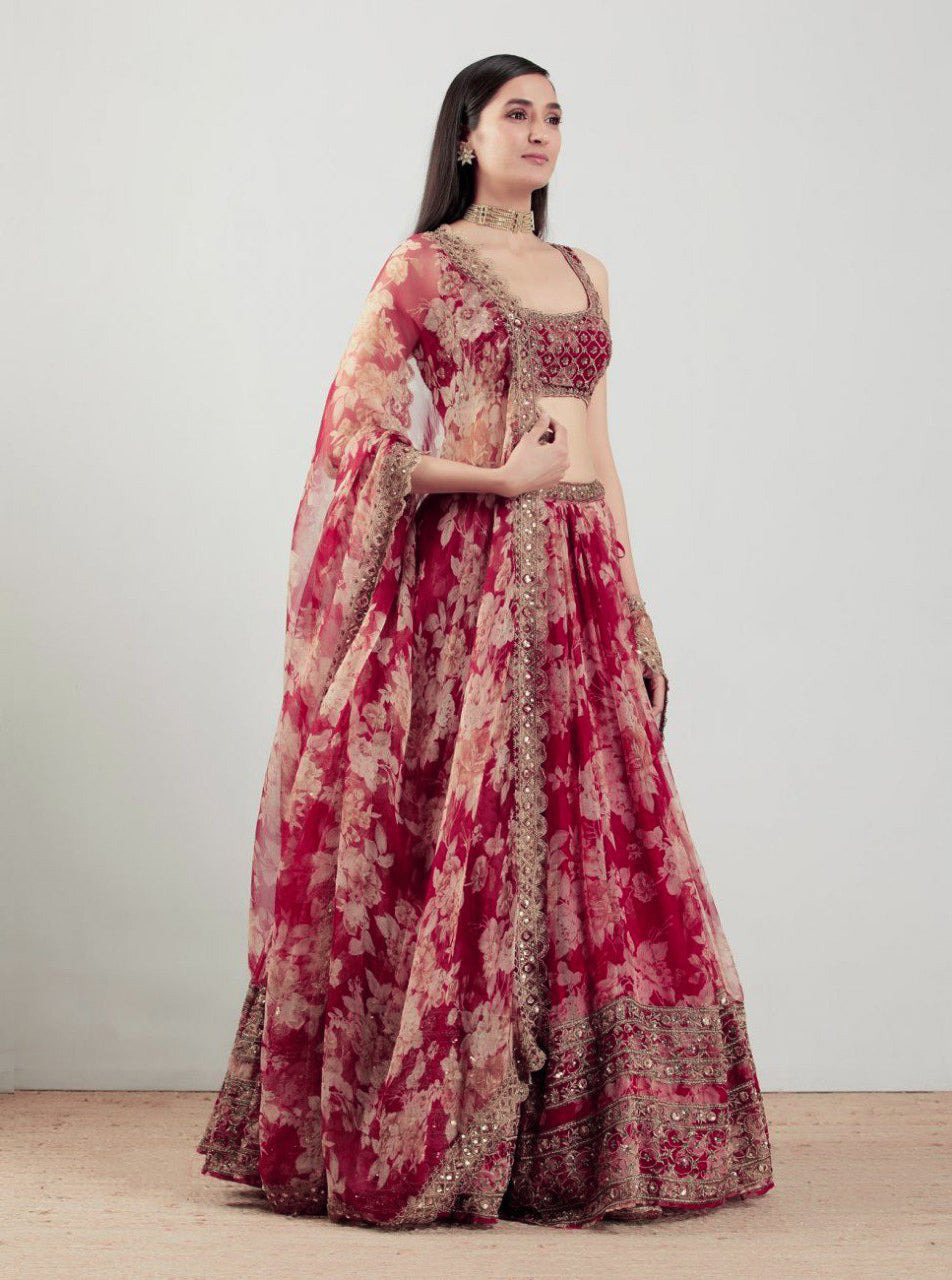 Beautiful red color georgette designer lehenga choli buy now - Joshindia