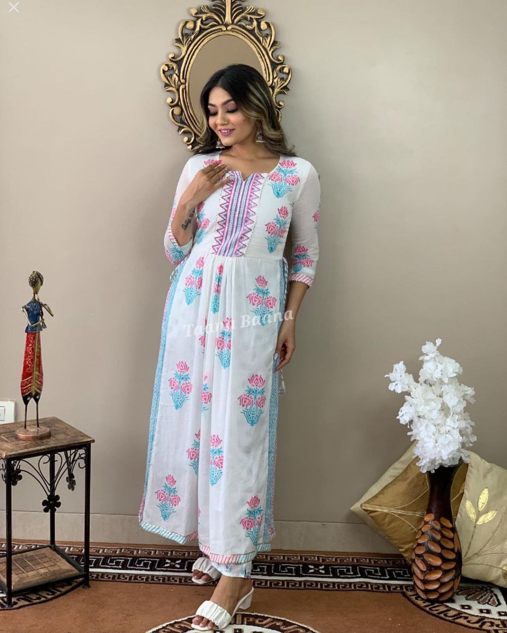 Beautiful Printed Cotton Fabric Kurti With Heavy Manual - Joshindia