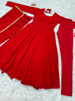Trendy Red color lucknowi style kurta set for stylish look - Joshindia