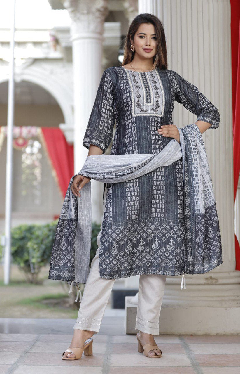 Amazing Grey Color Kurta Set At Josh India - Joshindia